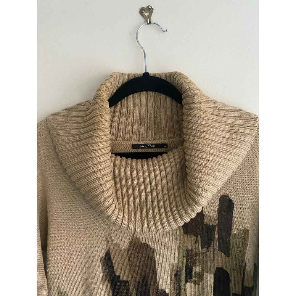 Wearable Art! Nie + Zoe Abstract Cowl Neck Sweater size M - Picture 3 of 9